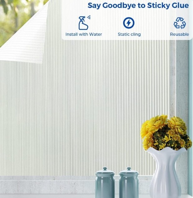 Privacy Window Film ~ Window Sticker ~ 17.7″ x 78.7″ ~ FROSTED GLASS ~ REEDED