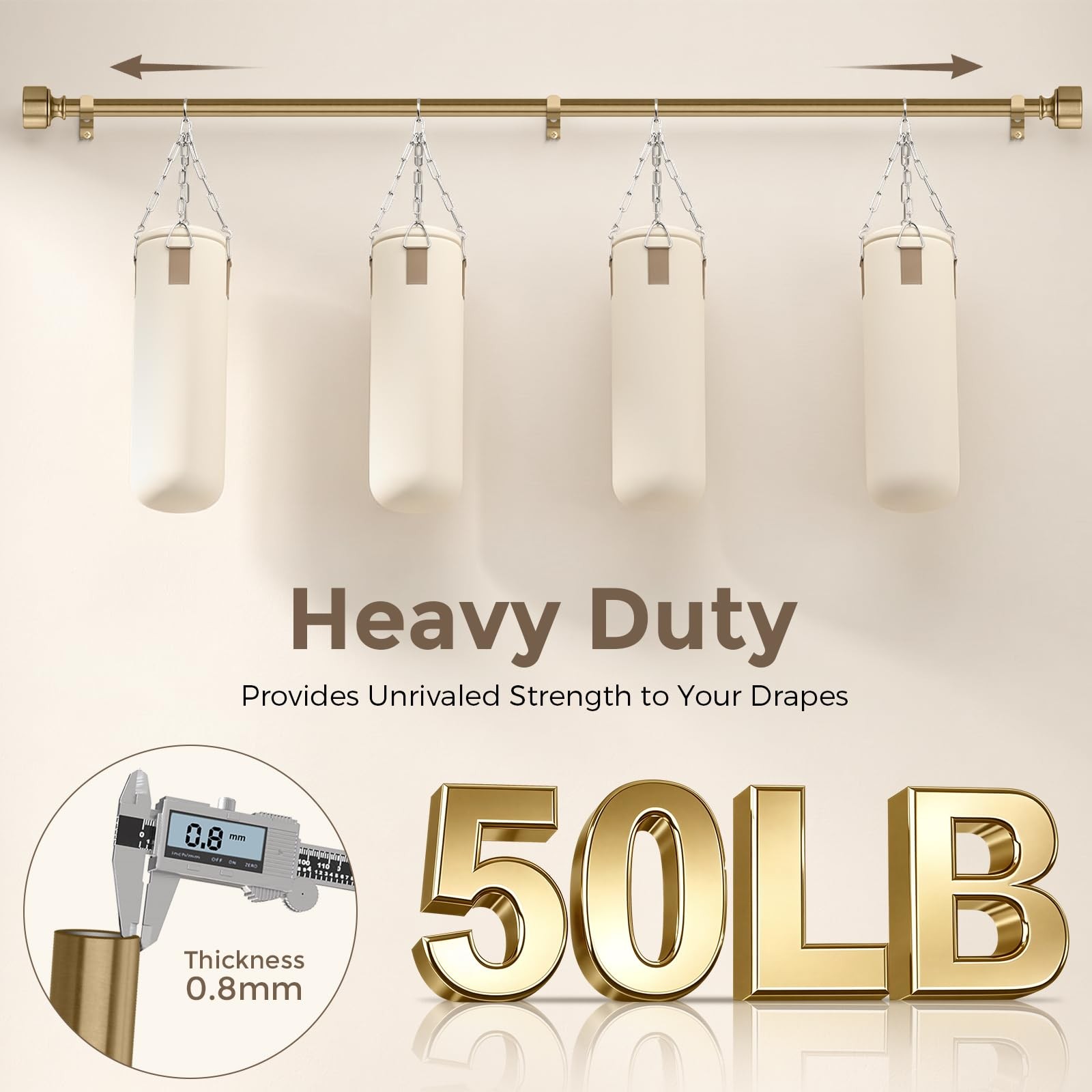 2 Pack Warm Gold Curtain Rods for Windows 48 to 84 Inch, Heavy Duty Brass Cur…
