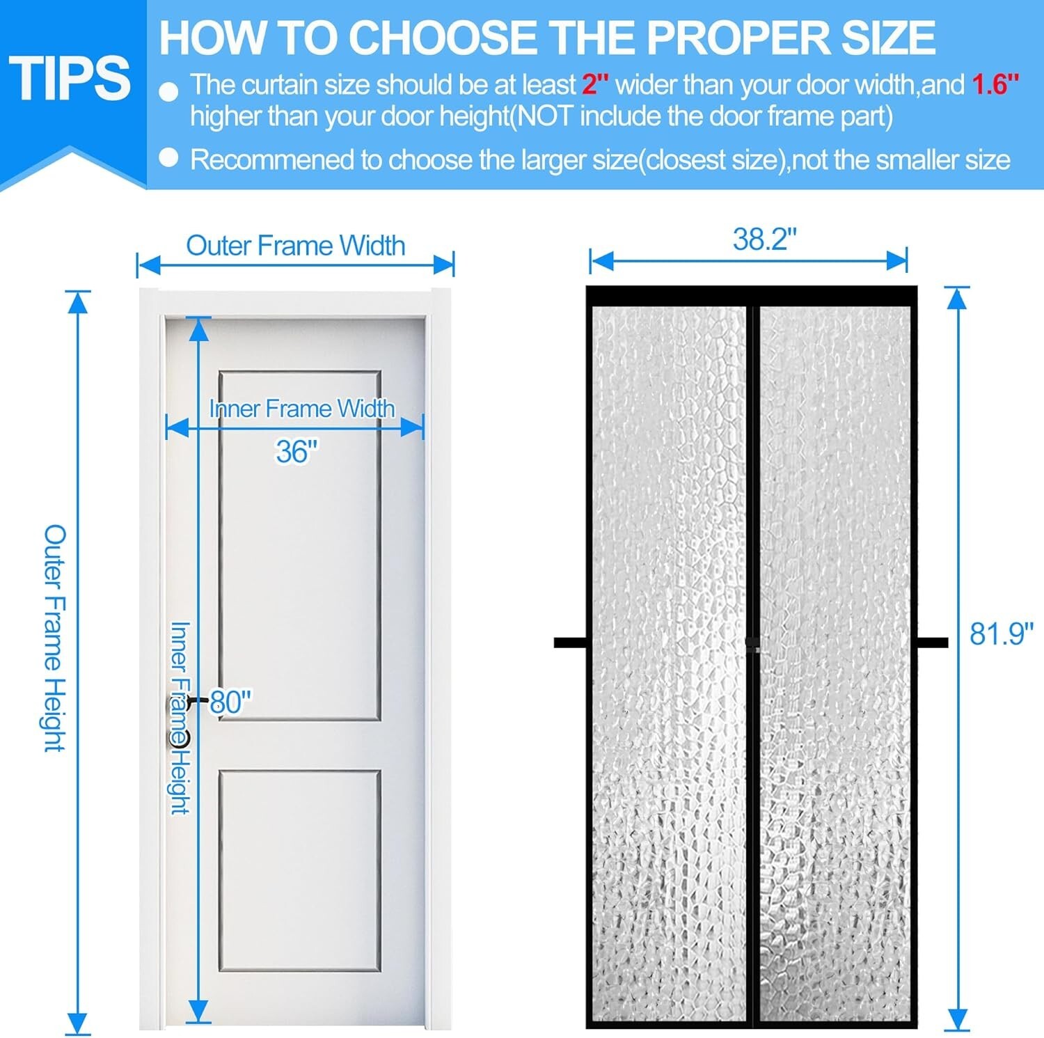 Magnetic Thermal Insulated Door Curtain 36″X80″ Magnet Patio Door Cover Auto Clo