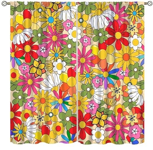 Boho Floral Vintage 70s Window Curtains, 20.5″W x 45″L (Pack of 2) Style-6