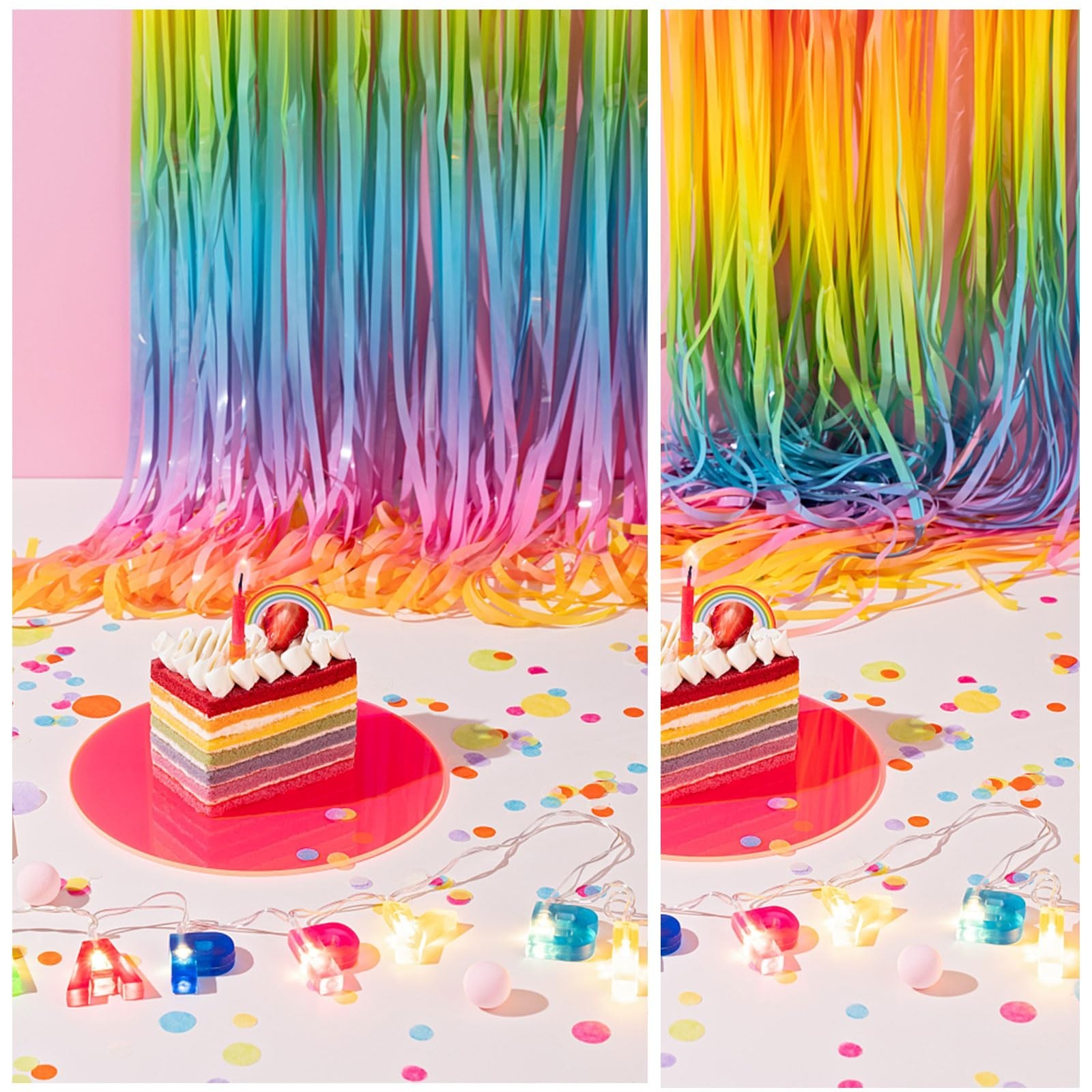 Pastel Rainbow Foil Fringe Curtain Streamers – Tinsel Backdrop for Birthday Part