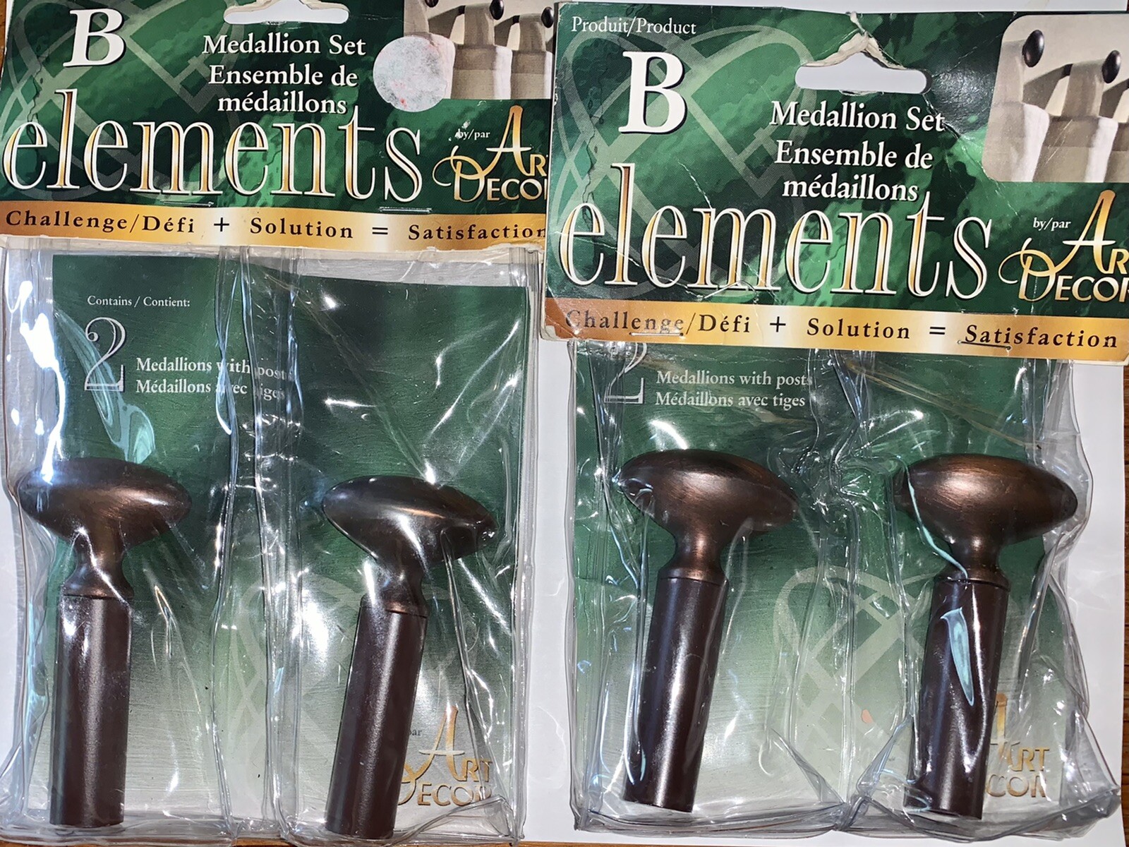 Elements by Art Deco Drapery Medallion Set Tab Top Hangers(4) Bronze Brushed NEW