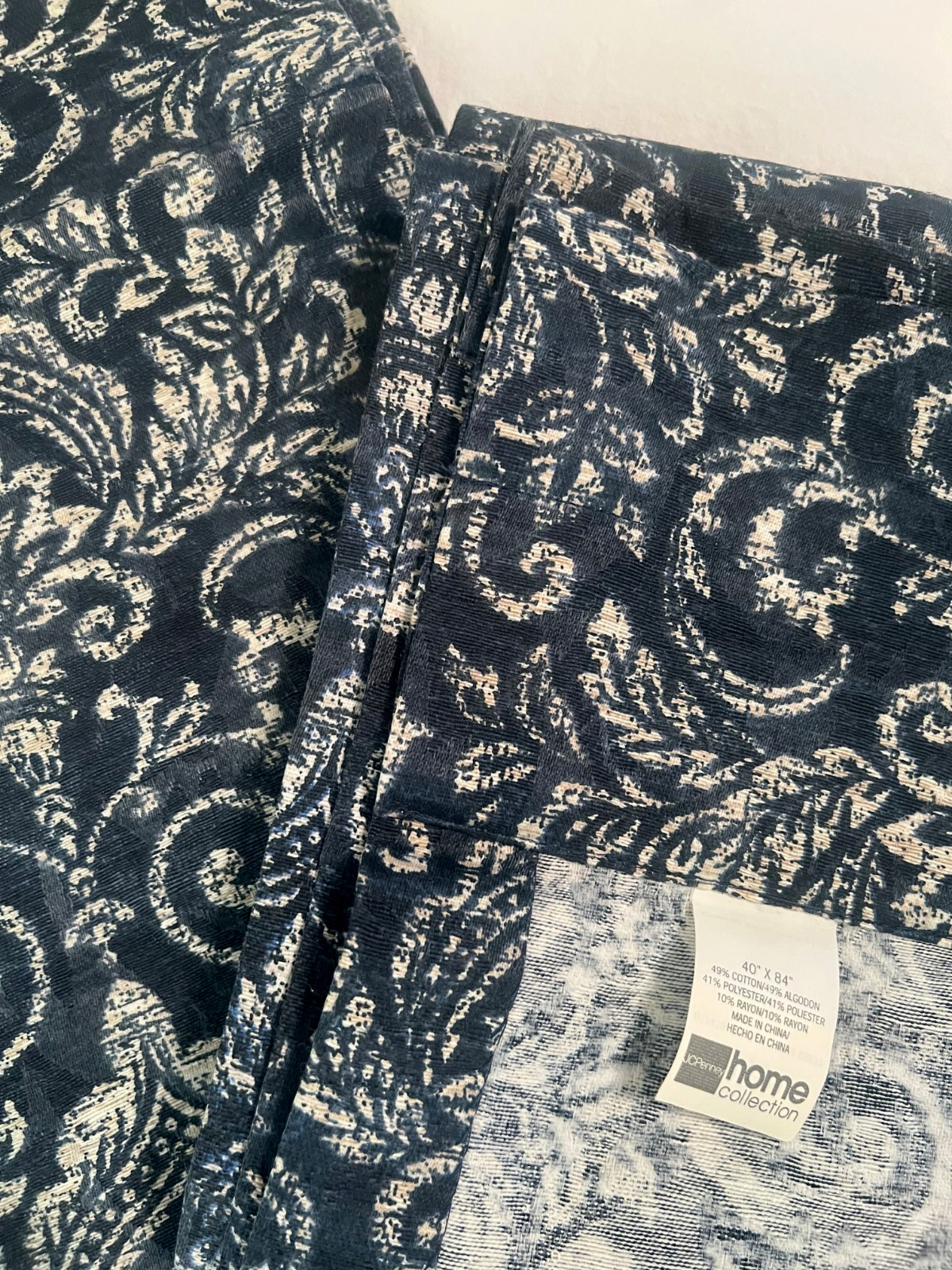 JCPenney Batik Floral Indigo Blue 2pc 78 x 84 Drapery Panel Set