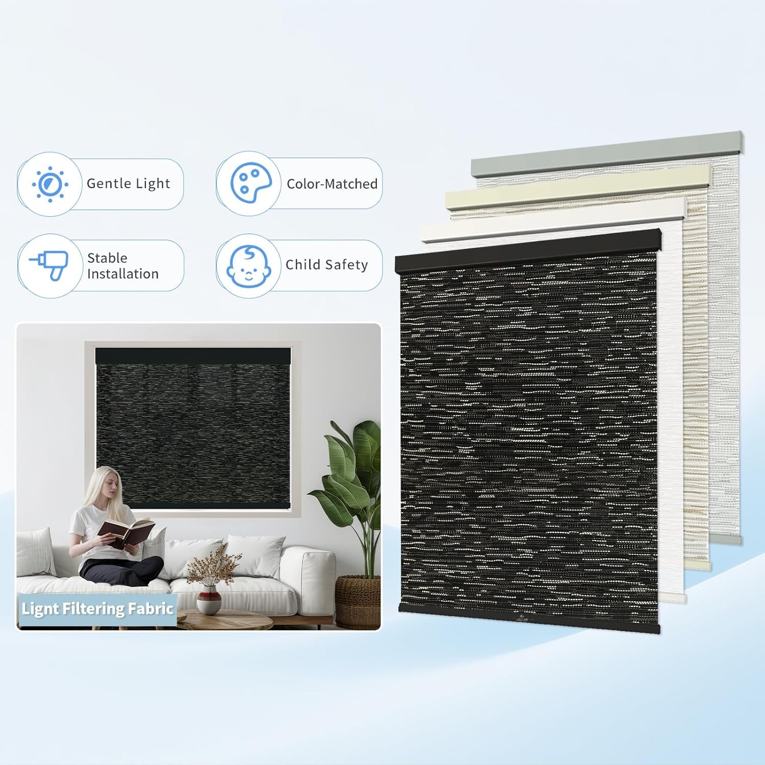 sunmaintain 46x72in Cordless Light Filtering Roller Shade Free-Stop Thermal