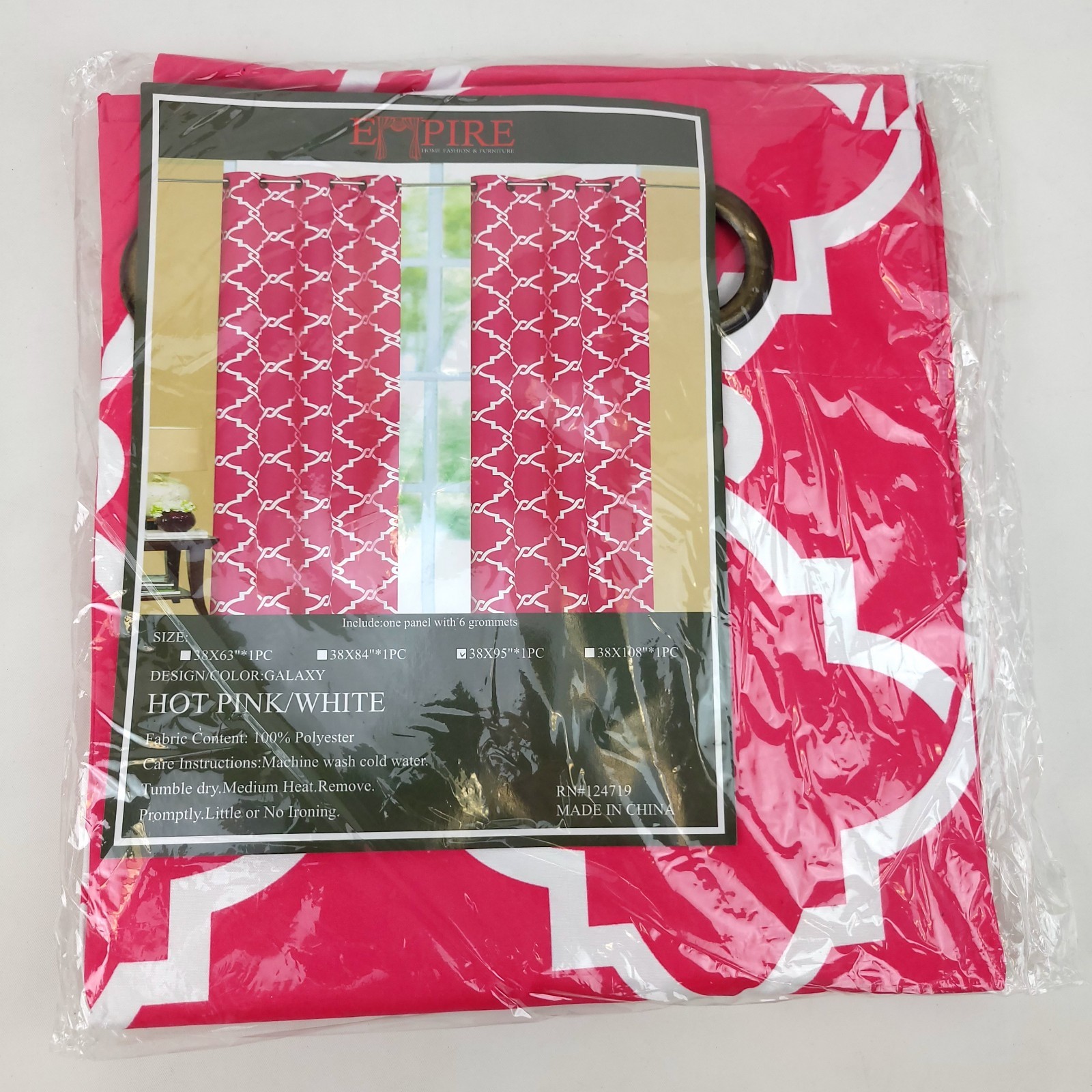 Empire Window Curtain 1 Panel 6 Grommet Got Pink/ White 38×95″ New Quatrefoil