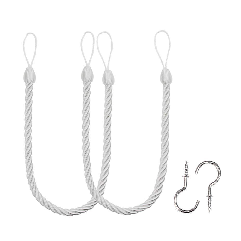 Curtain Ropes, Curtain Handmade Holdbacks with 2 Metal Screw Hooks White 2 Pack