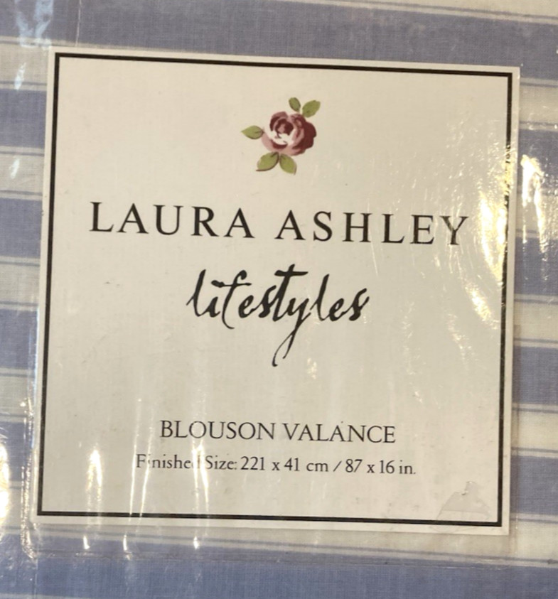 VTG Laura Ashley Abbeville Blouson Valance Coastal Blue &White Stripe 87×16 RARE