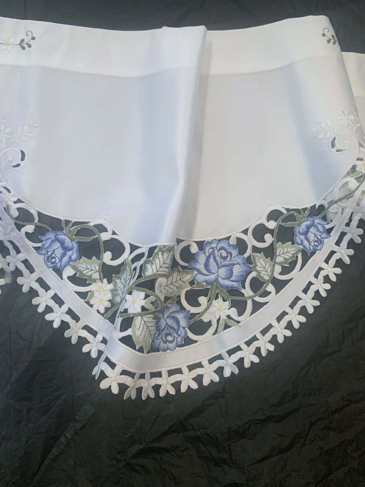 Embroidered White/Blue Scalloped Valance 88”x 18.5”