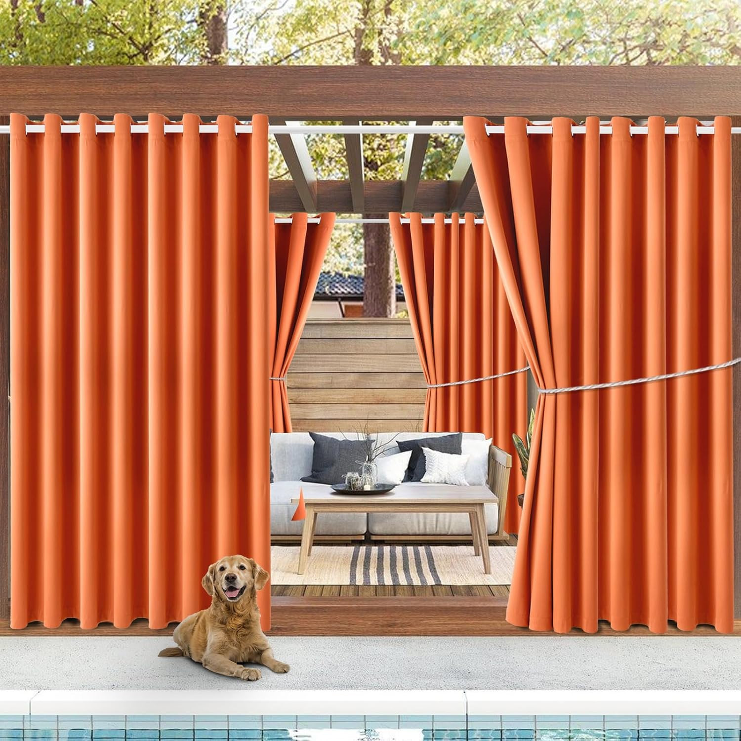 Waterproof Orange Outdoor Curtains W105 x L108 – 2 Panels for Patio & Home
