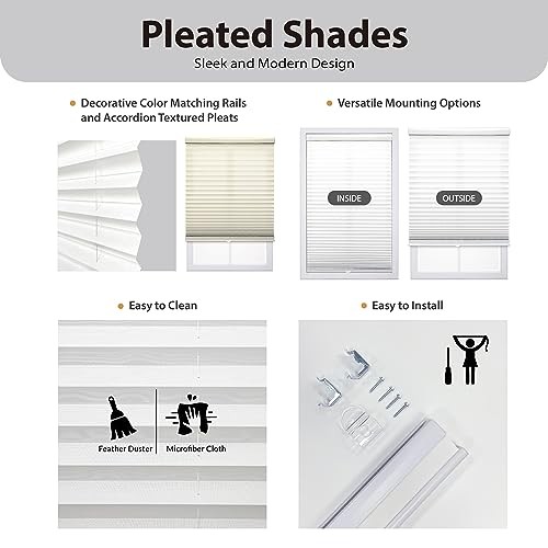 Cordless 1″ Light Filtering Pleated Shade – White – 21.5″ W x 48″ H – White