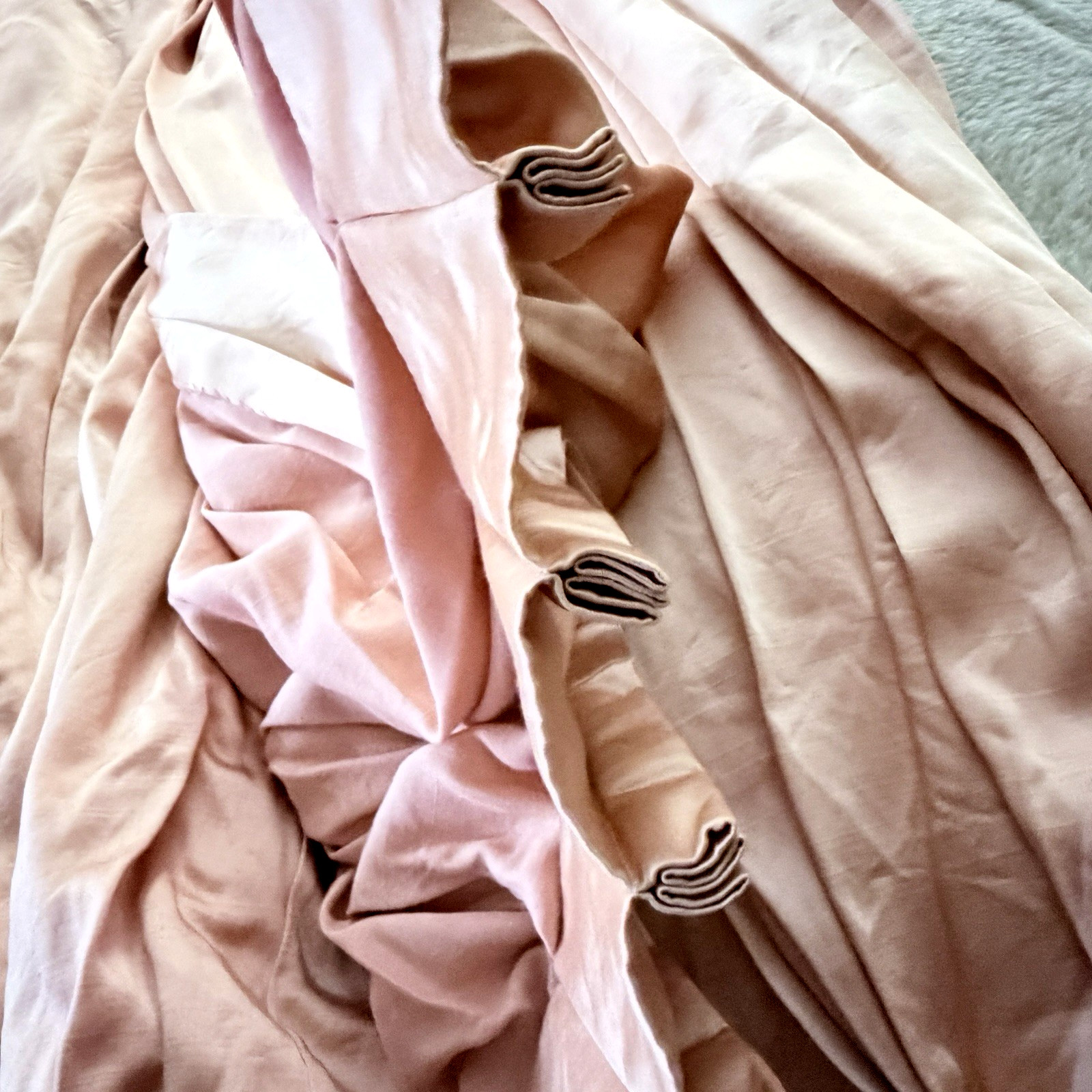 Window Cornice Satin & Silk with Matching Custom Peach Drapery 9 Pieces Total