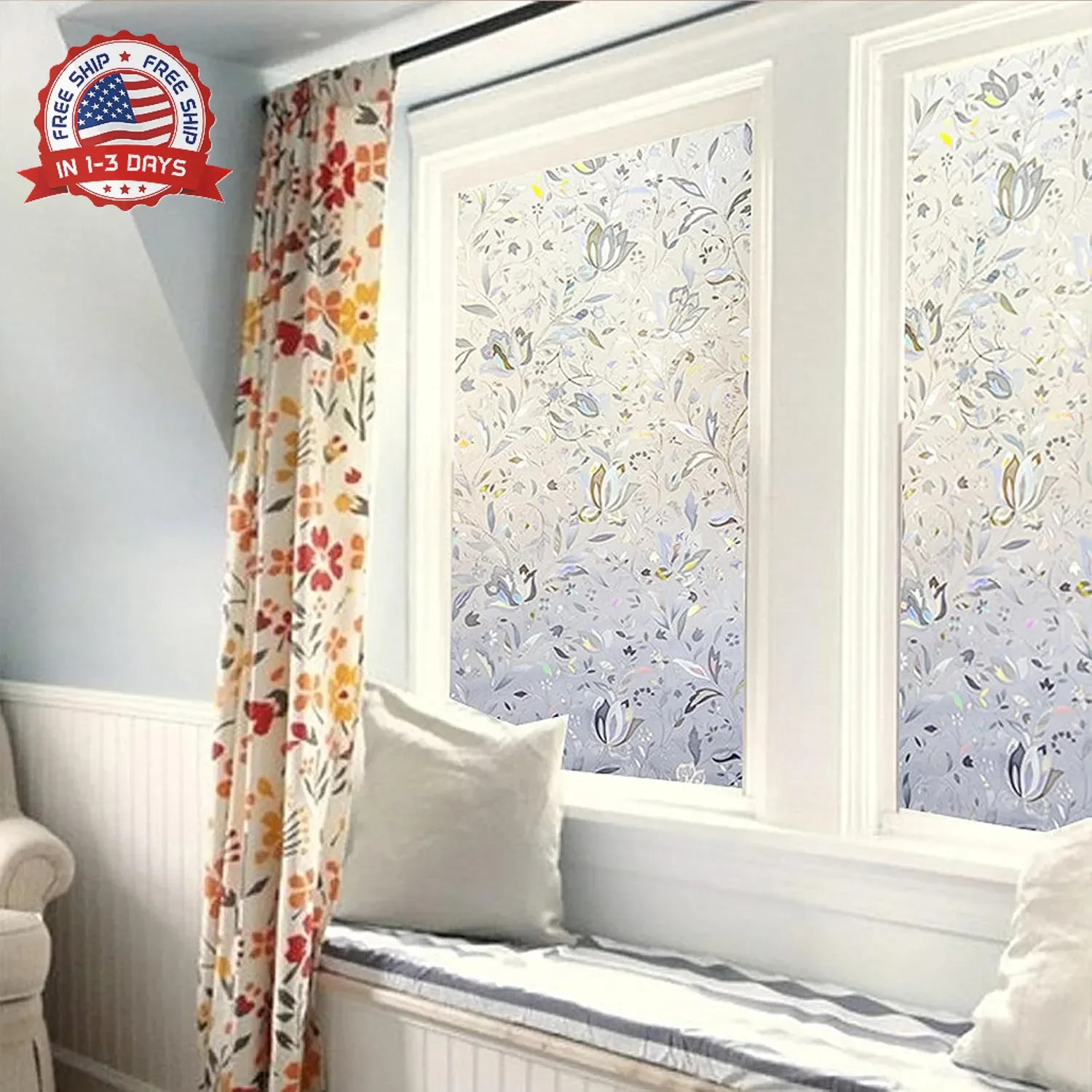 LEMON CLOUD Window Film, Decorative Window Privacy Film, 3D Stained Glass Window