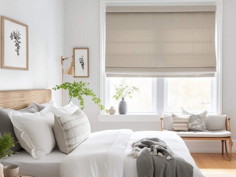 Chicology Cordless Roman Window Shade, Belgian Flax, 27″W x 64″H | Cordless