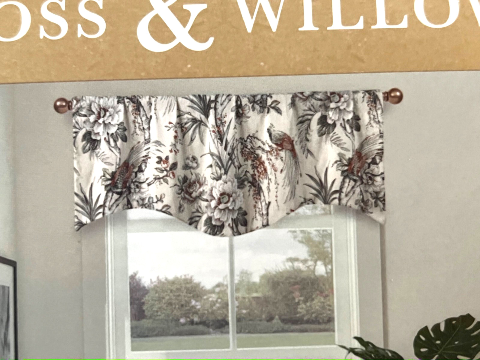 NWT! MOSS & WILLOW Window Valance Garden Floral BIRDS Botanical Lined 54″ x 18″