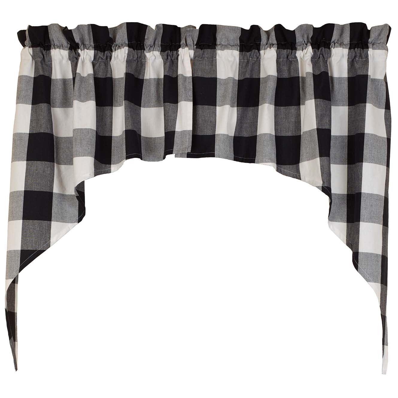 Large Black n White Checked Window Swag, 72″ x 36″, Country Farmhouse,