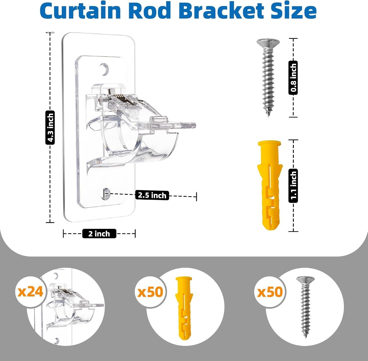 24 Pack Wall Mount Curtain Rod Holders No Drill Needed for Various Decor Styles