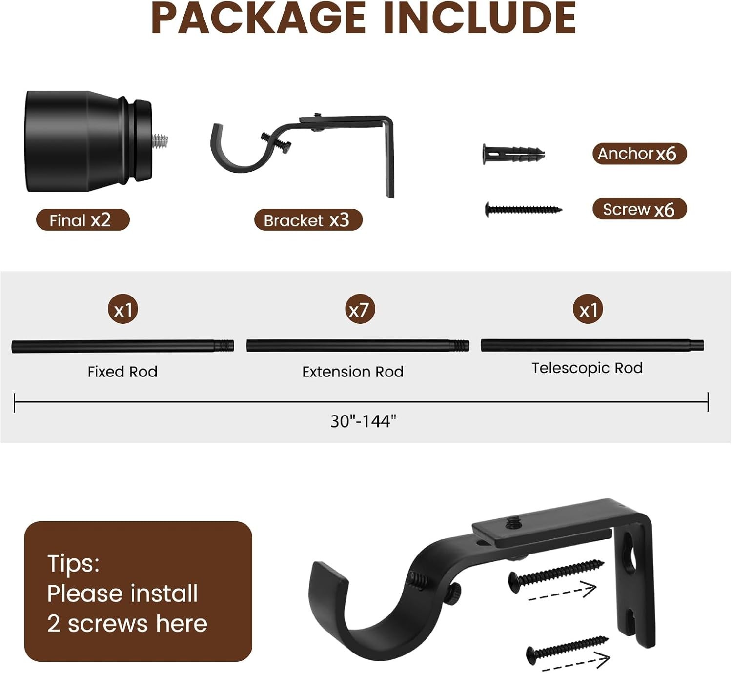 Versatile 1-Inch Diameter Adjustable Curtain Rod, Matte Black – Easy Install