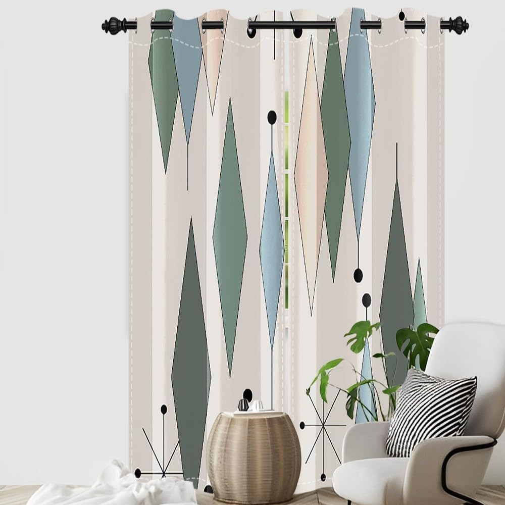 Retro Mid Century Modern Geometric Curtains 2 Panel Set 42×108 Inch