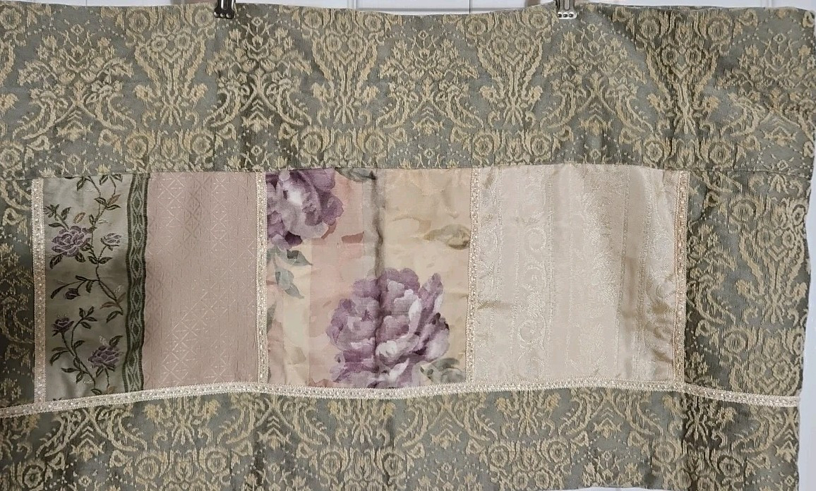 Croscill CAITLIN Lined Valance * Damask Floral Sage, Purple & Rose Patchwork