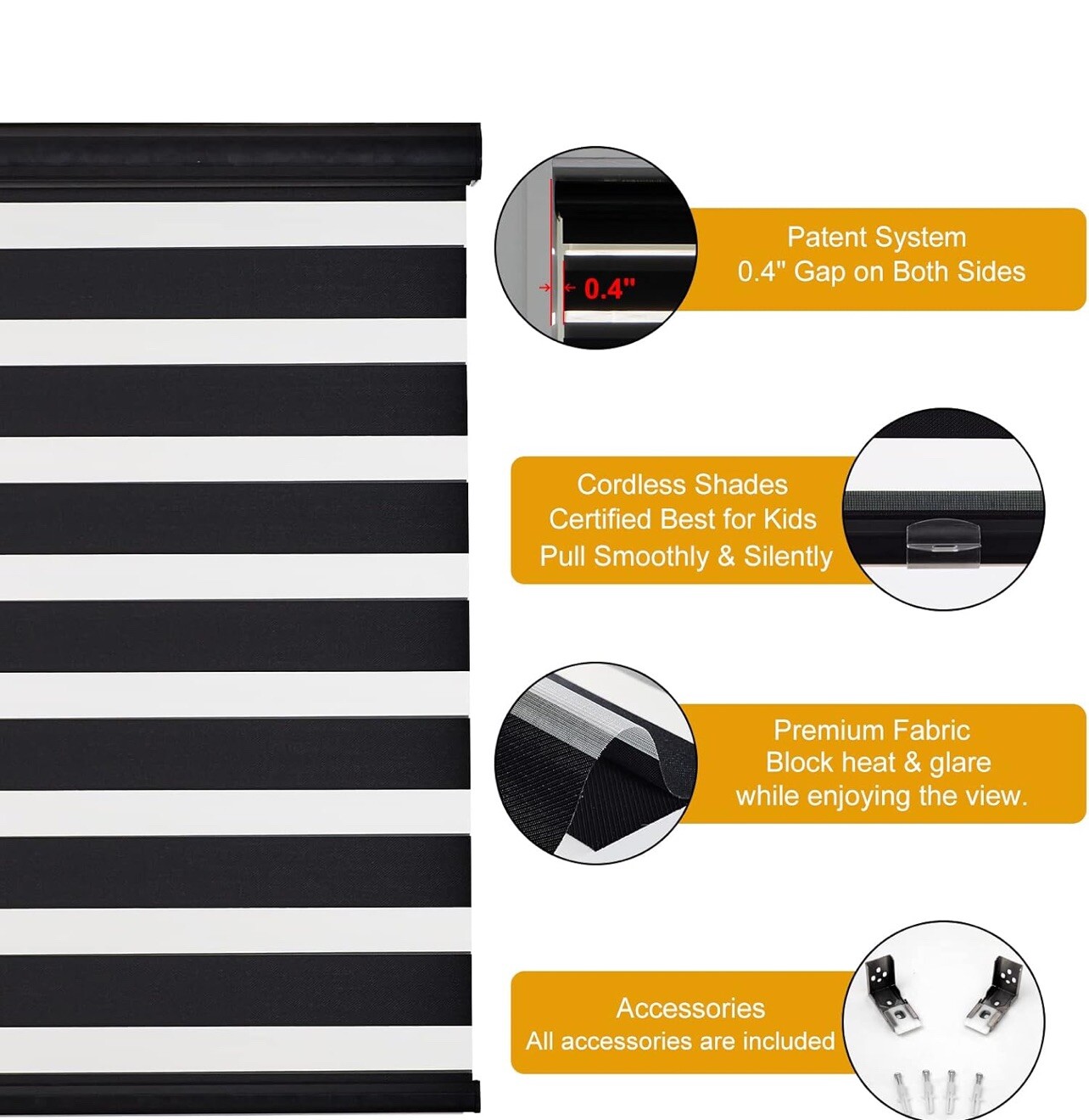 Persilux Cordless Zebra Roller Window Shades Free-Stop Roller Blinds 32″ W X 72″