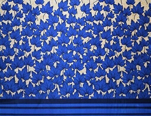 2 Piece Mapple Leaves Ringtop Grommet Door Window Curtains Set 5 7 9 Feet – Blue