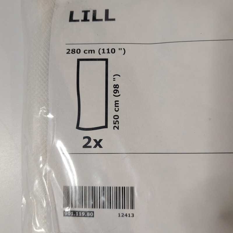 Ikea LILL Curtain Sheer 2 Panels 98″ X 110″, White New, 901.119.80, 12413, Poly