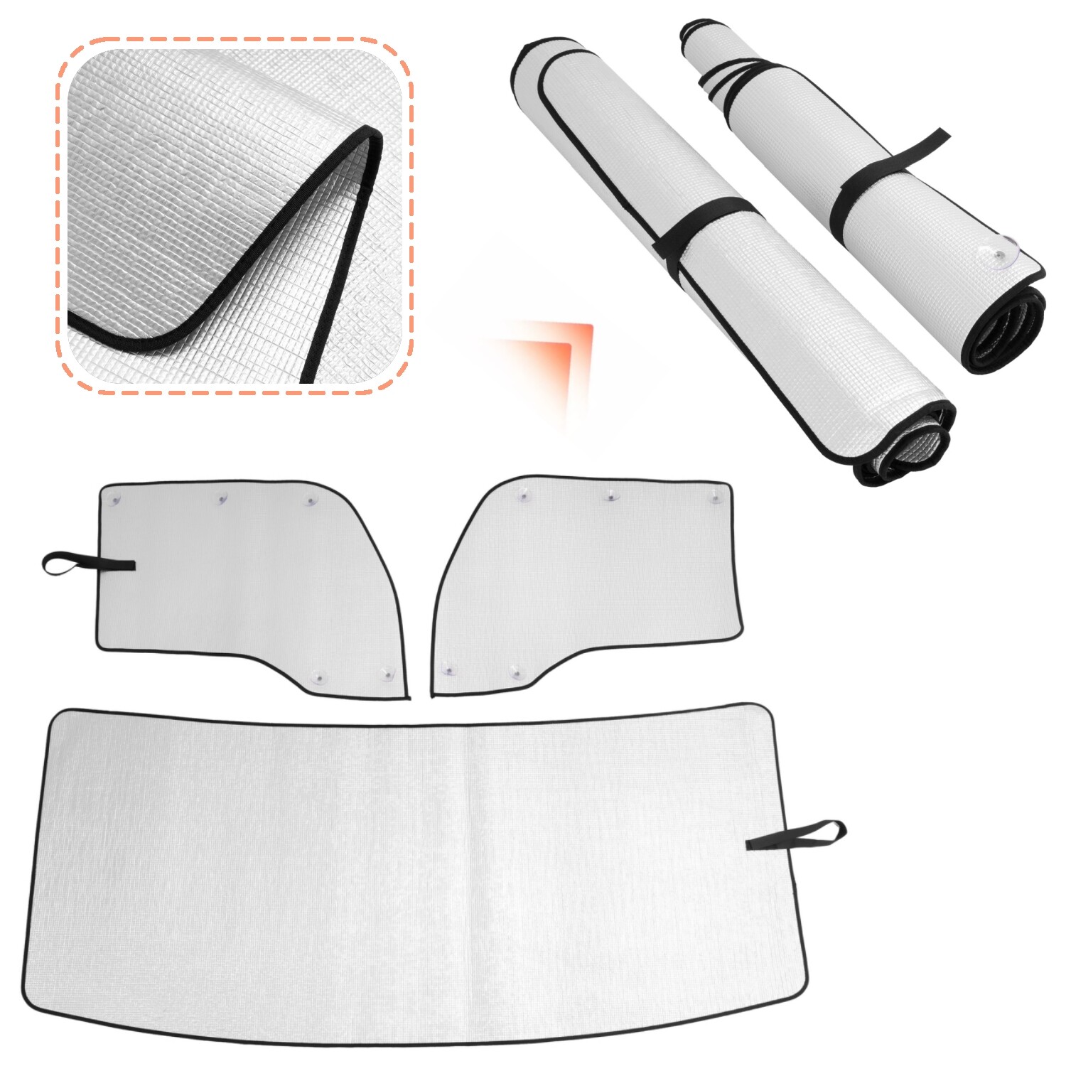Front & Side Door Windshield Window SunShade Set For Kenworth T680 2013-2025