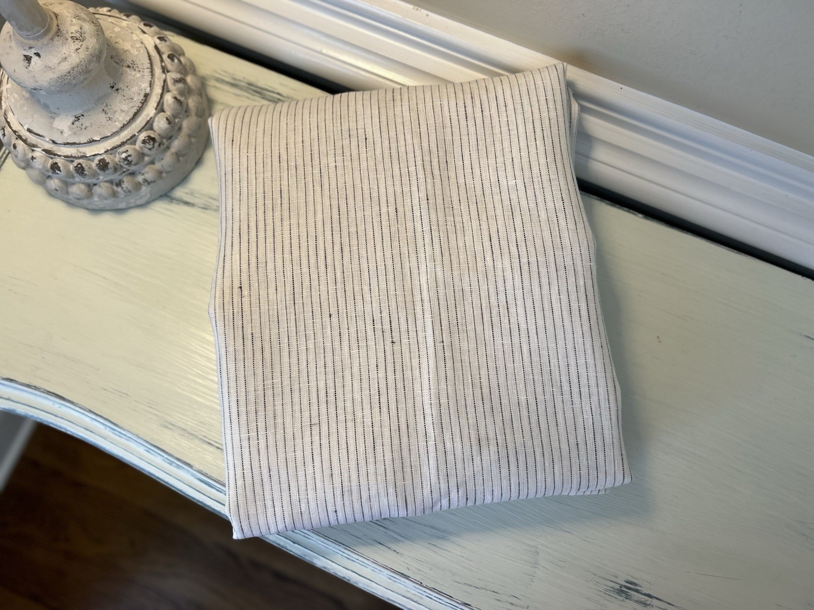 West Elm European Flax Linen Unlined Curtain (1) 48”x96” Charcoal Pinstripe NWOT