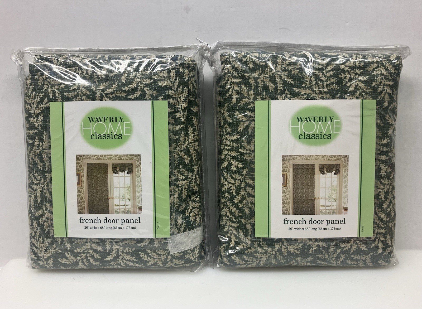 2 Waverly French Door Panel Green Fernwood Vintage Fern 26 x 68 Ticking Back New