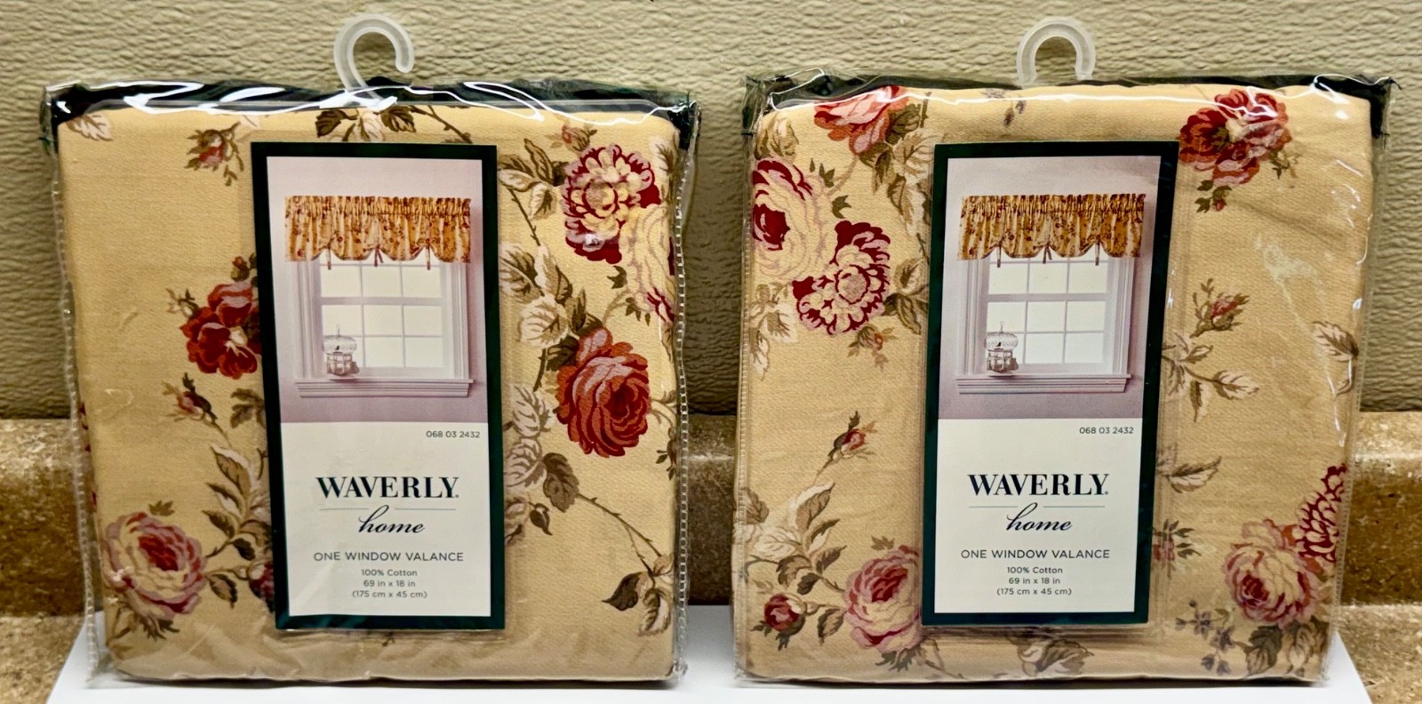 2 VTG Waverly Home Curtain Valance SONATA ROSE Tie Up 68×18 Farmhouse Floral NOS