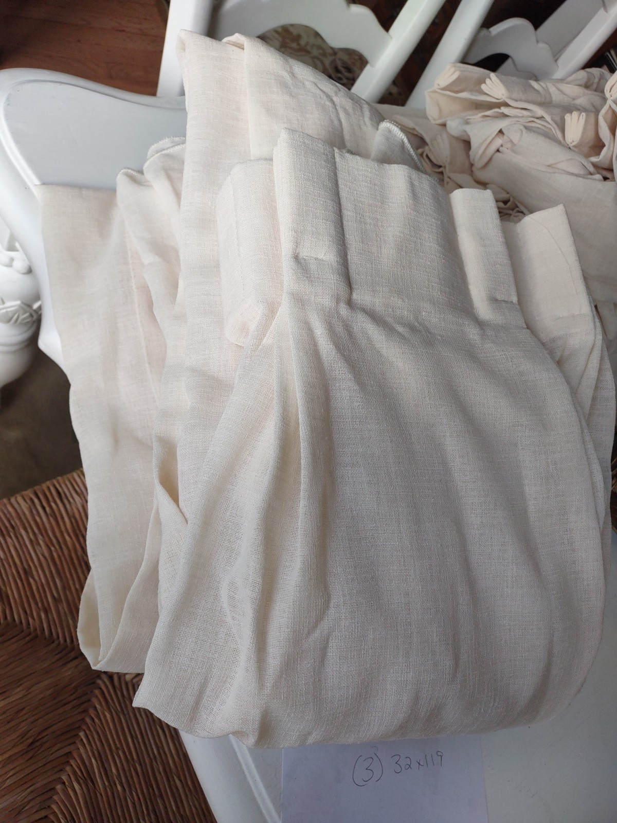 Pinch Pleated Linen Curtains 3-28×115″ Heavy Panels Set Cream Off White