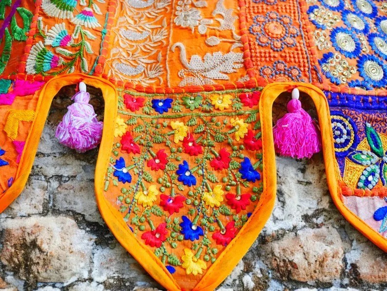 1 Meter Toran boho Door window decor Hippie wall tapestry Yellow patchwork New