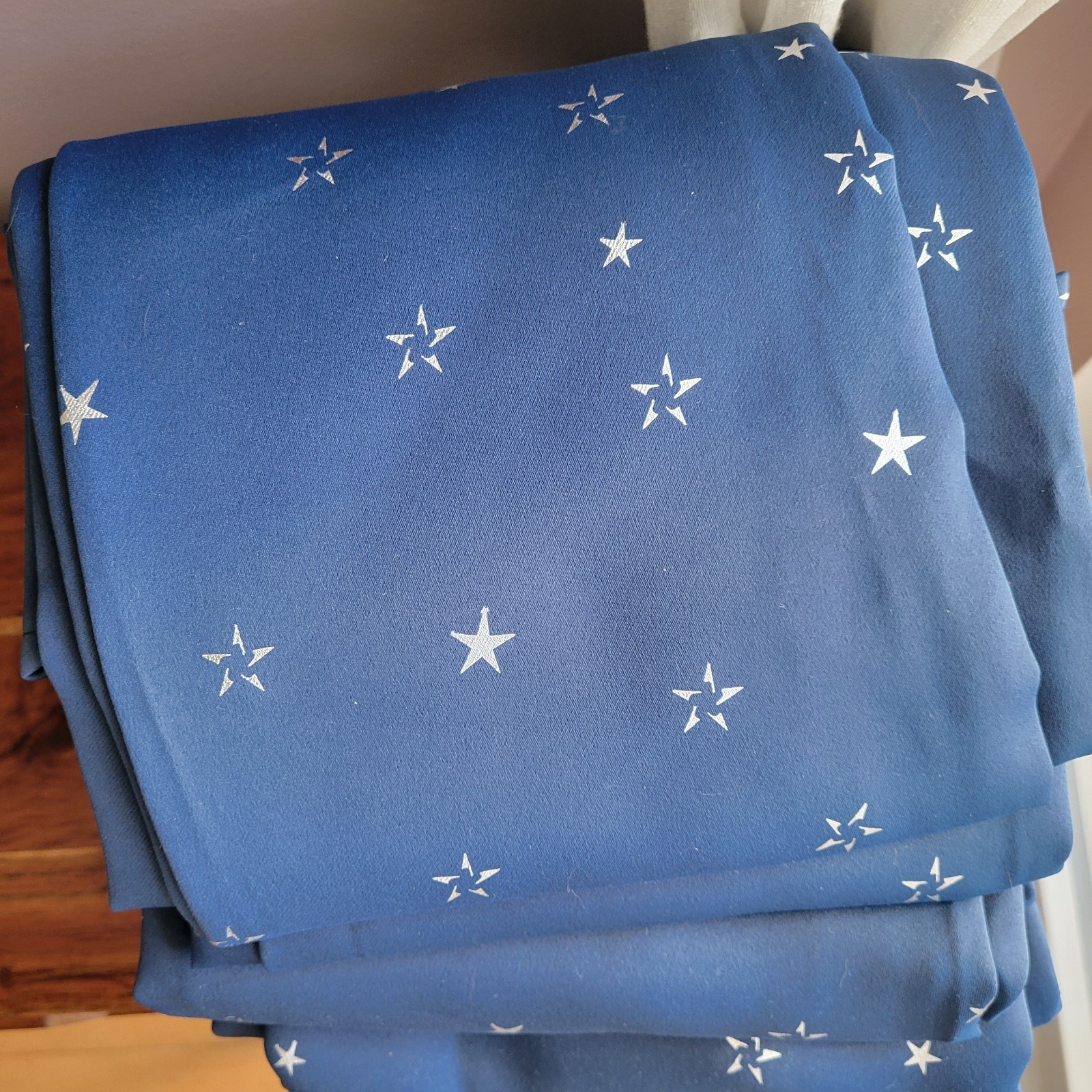 DECONOVO 100% Polyester Navy Blue 6 Panels Curtains silver Stars 42″W x 71.5″L