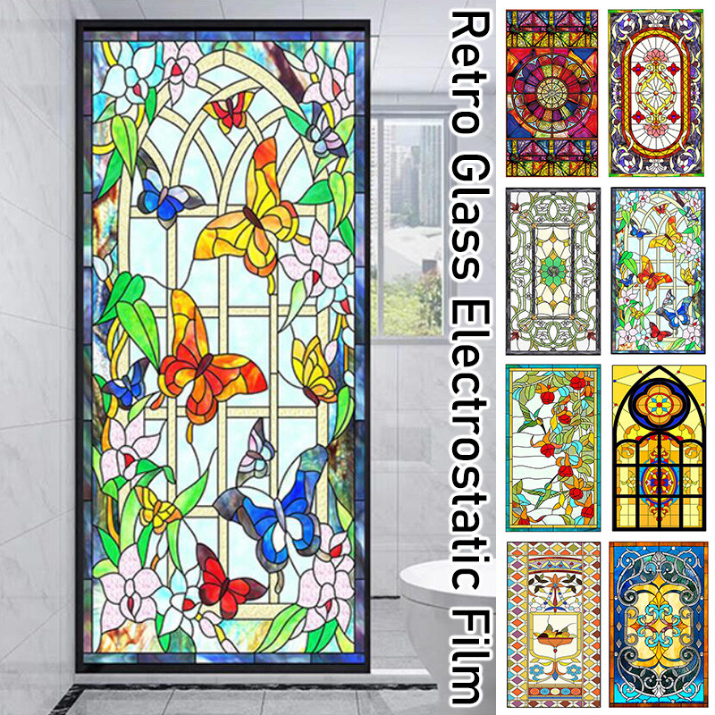 Retro Luxury Privacy Static Stained Window Film Church Balcony Window Decoration