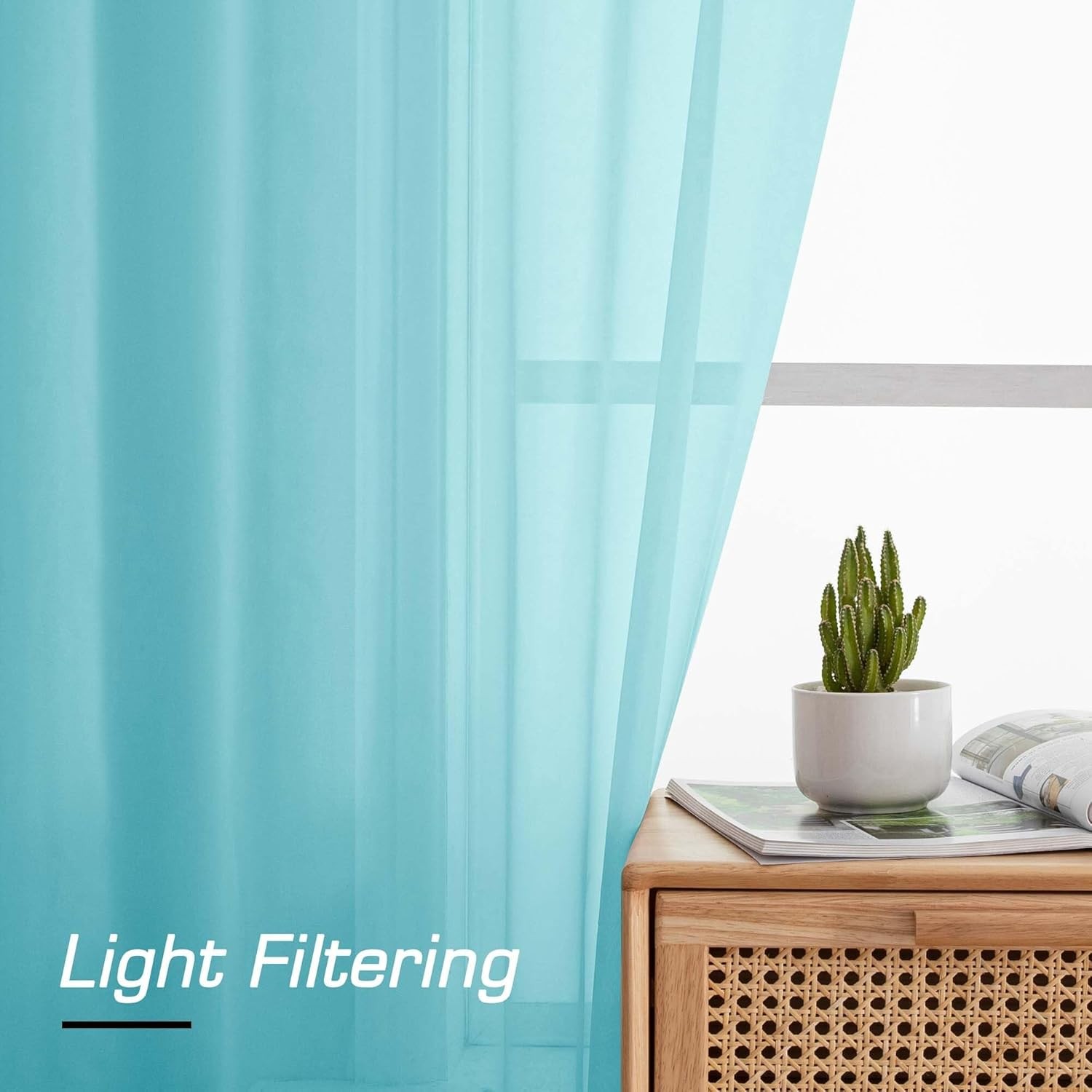 Short Sheer Curtains Length for Windows, Rod Pocket 2 Panels Set