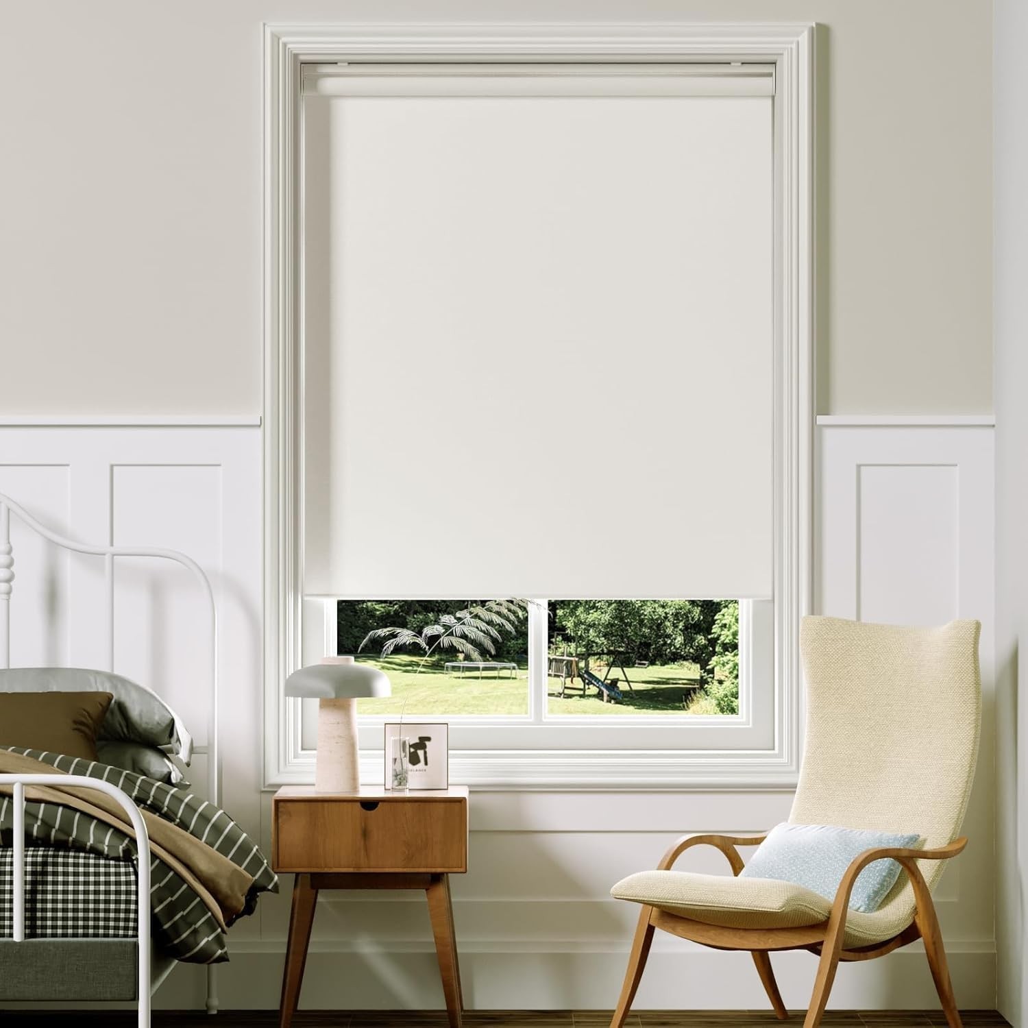 Cordless Roller Shades Blackout Blinds for Windows Room 23″ W x 72″ H White