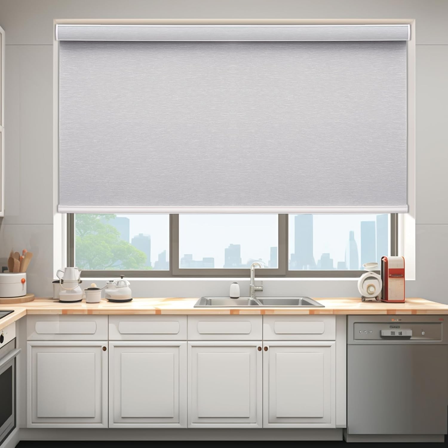 CUSTOM SIZE Cordless Waterproof Window Blinds 100% Blackout Roller Shades Blinds