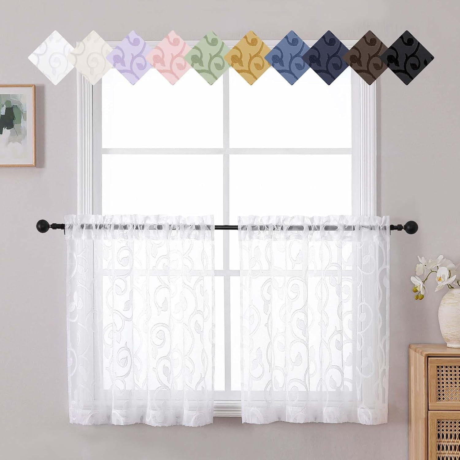 Sheer White Curtains for Bedroom Living Room 63 Inch Length 2 Panels Set, Soft A