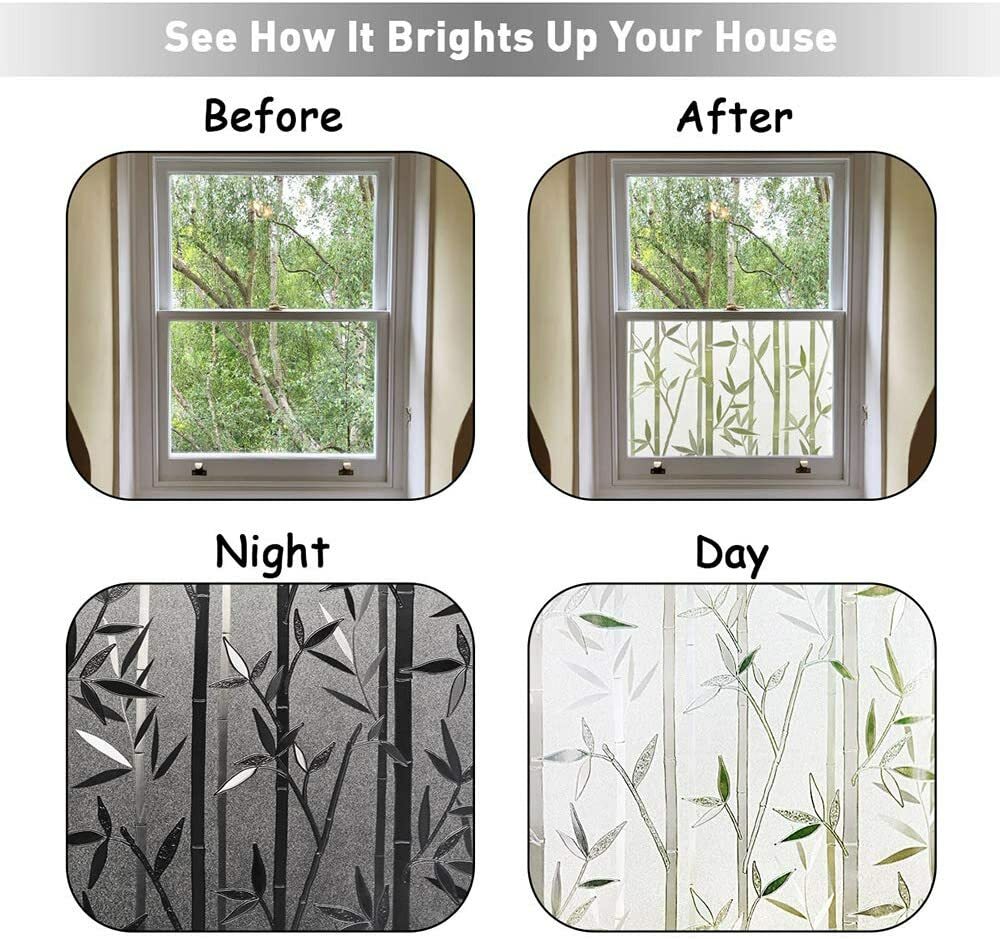 Bamboo Glass Window Film, Static Cling Window Sticker 17.7″x78.7″