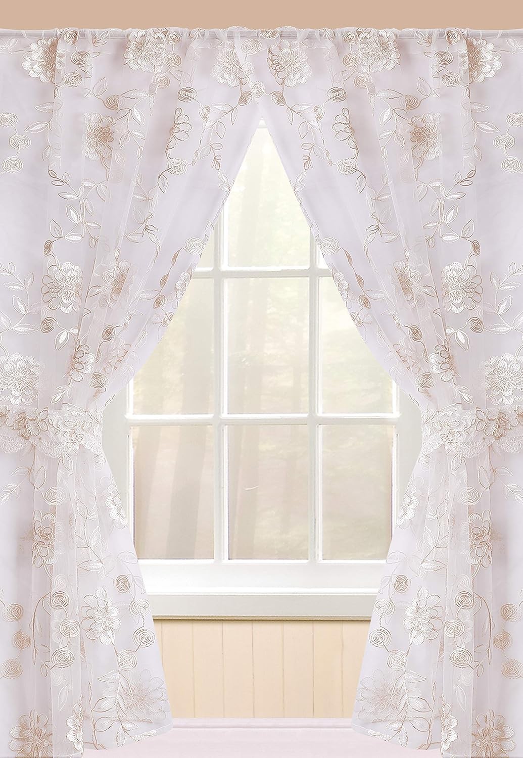 Rose Vine Window Curtain Beige-Taupe 54.00″ x 36.00″ 1 panel