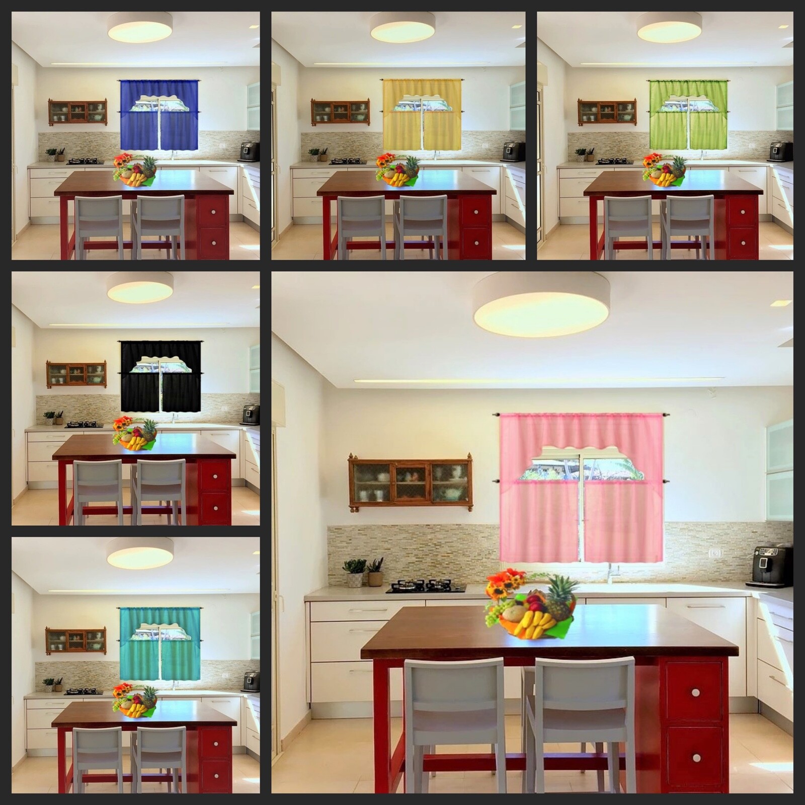3PC K66 SHEER VOILE ROD POCKET SOLID DESIGN WINDOW KITCHEN CURTAIN SET