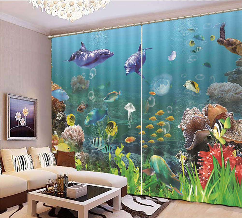 Many Seabed Creatures 3D Curtain Blockout Photo Printing Curtains Drape Fabric