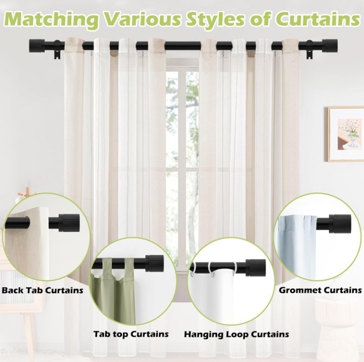 HTZON Black Curtain Rods for Windows 72 to 144 Inch:Modern Decorative …….286