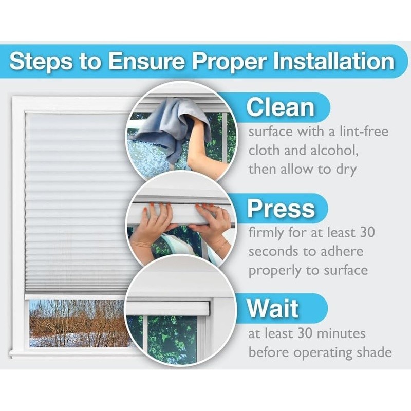 Cordless Pleated Shade Easy Install Energy Efficient Light Control No Tools New