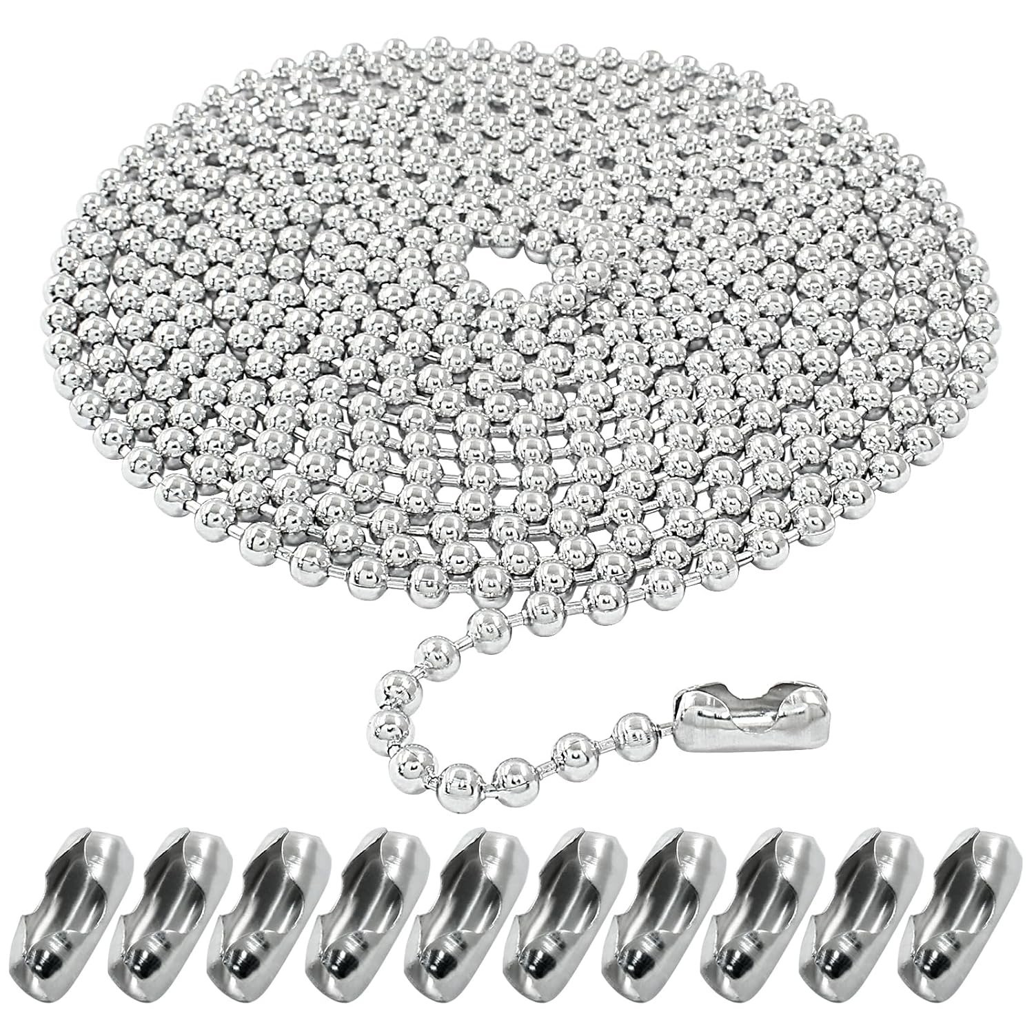 10 Feet Stainless Steel Ball Chain, 4.5mm Beaded Pull Chain Extension Dog Tag Ch