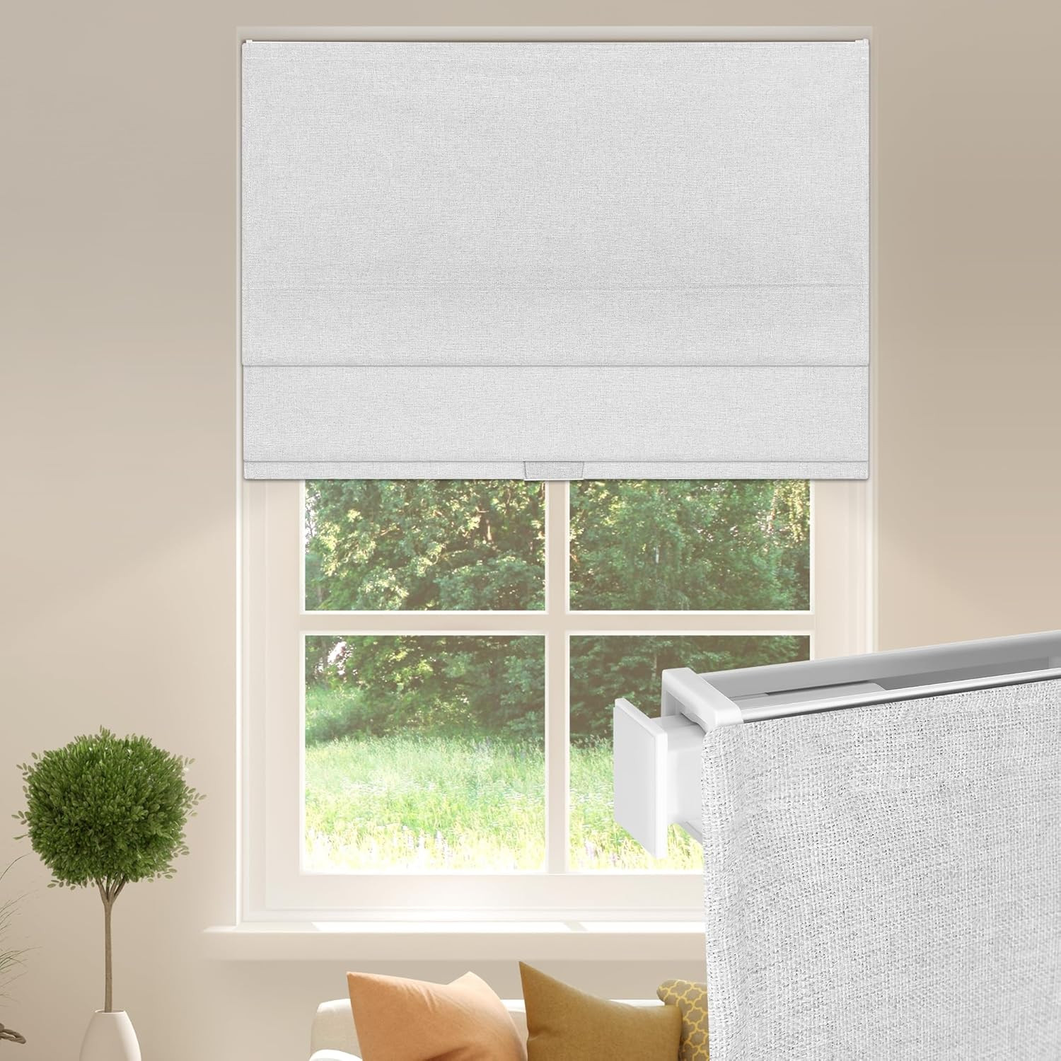 Cordless Blackout Roman Shades, Thermal Insulated, Easy Install, 34″ W X 64″ H