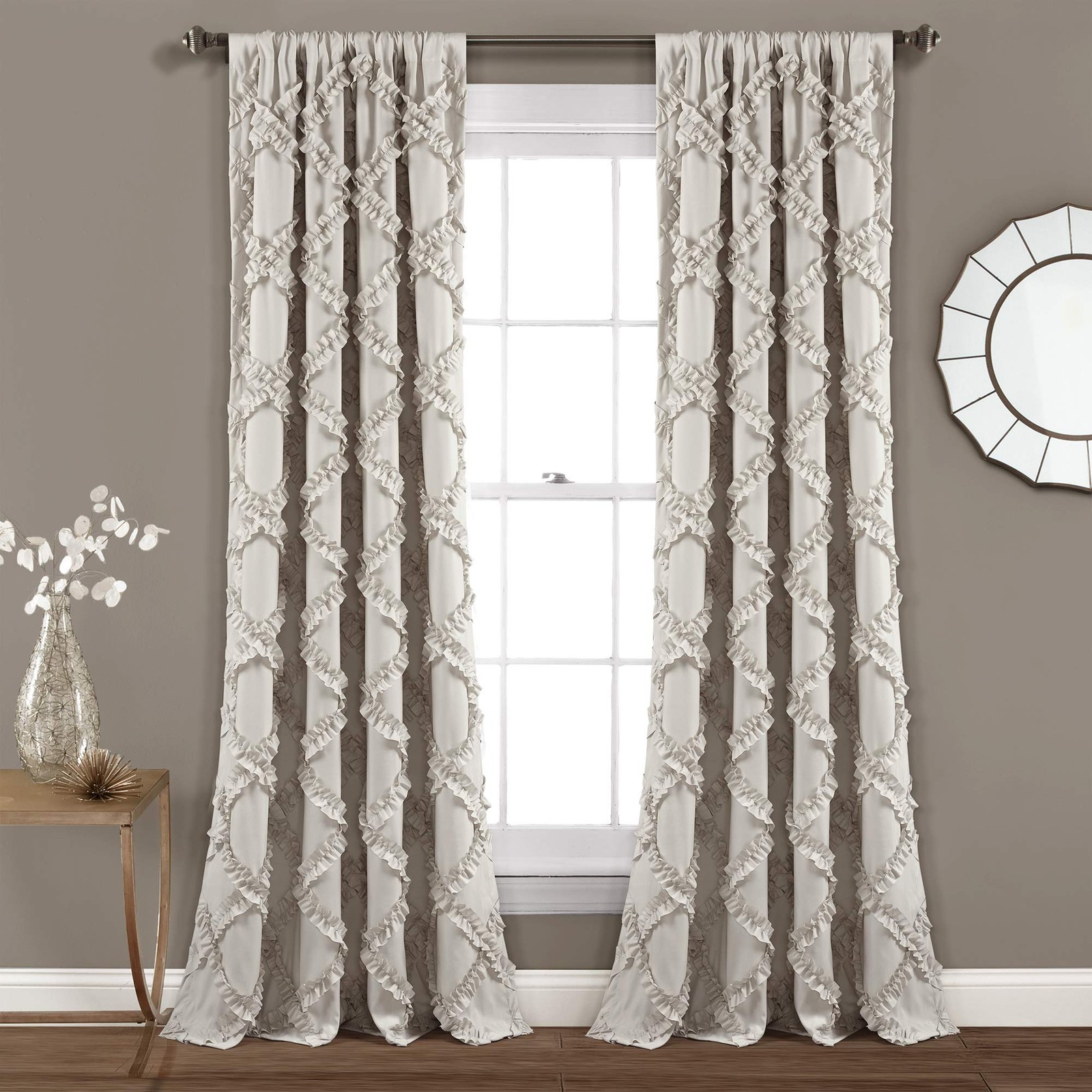 Ruffle Diamond Window Curtain, 213.4 x 137.2 cm, Neutral