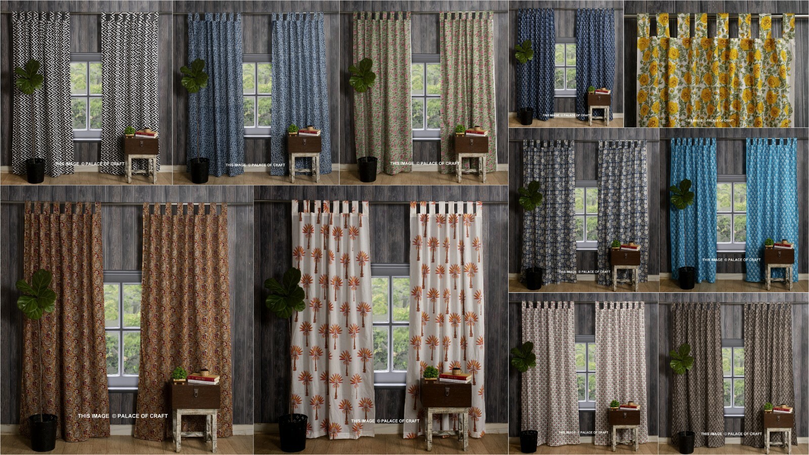 2 Pcs Indian Hand Block Print Curtain Drape Window Decor Multi Cotton Curtains
