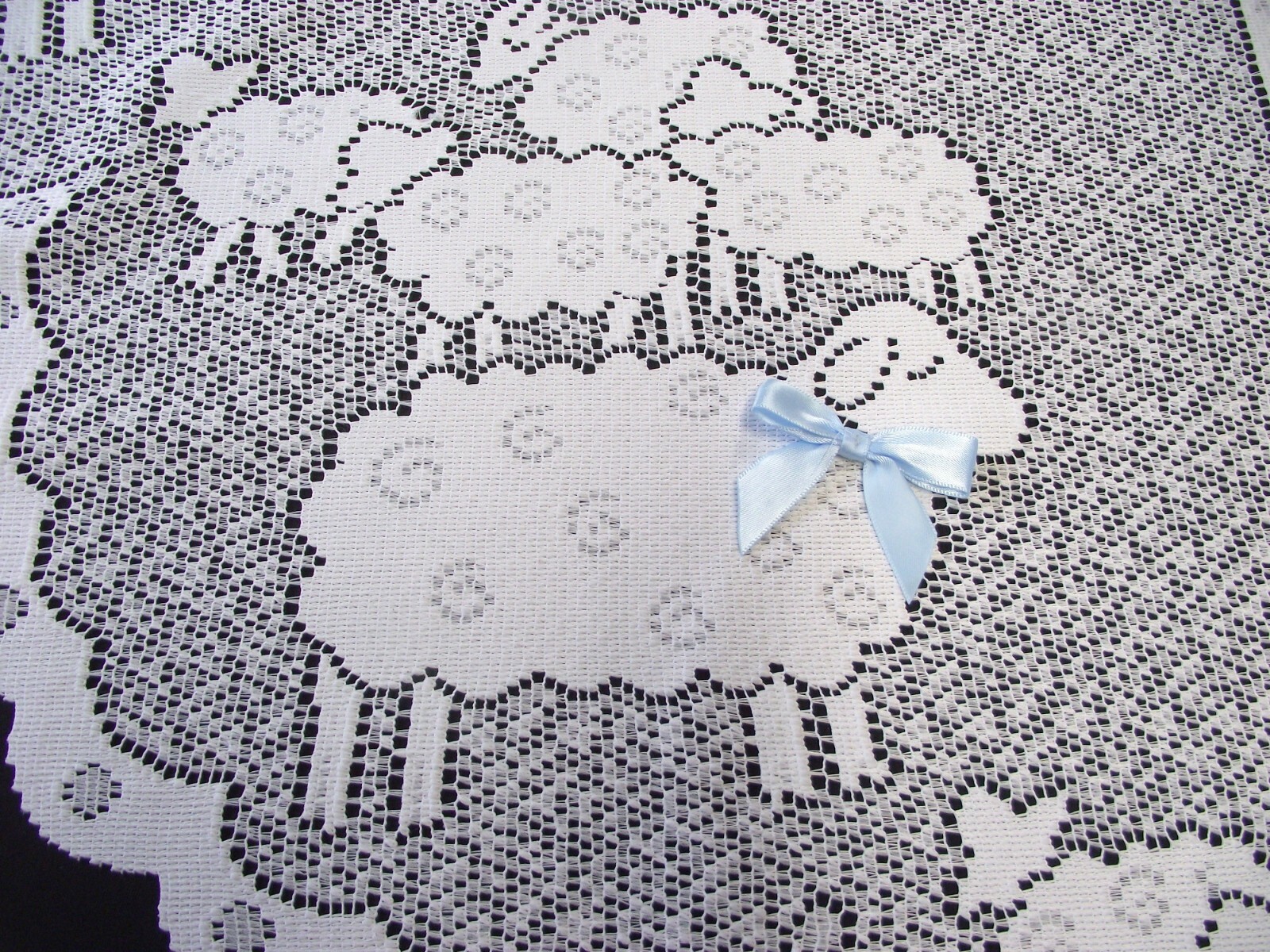Heritage Lace Curtain Nursery – Love EWE Sheep Tier 60W x 24L White Blue Ribbon