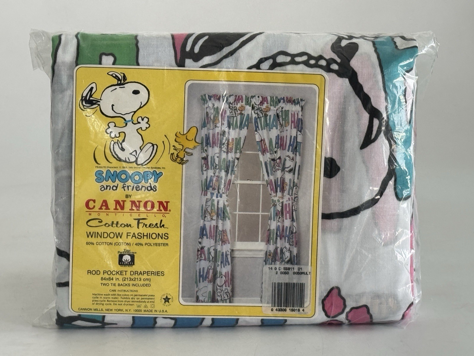 Vintage Snoopy Woodstock HA HA Curtains 84×84 Cannon Monticello NOS Sealed USA